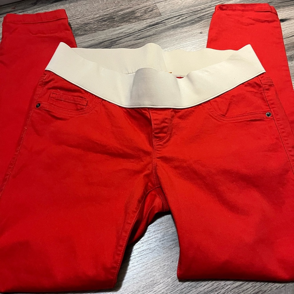 Red Maternity Pants with Cream Waistband